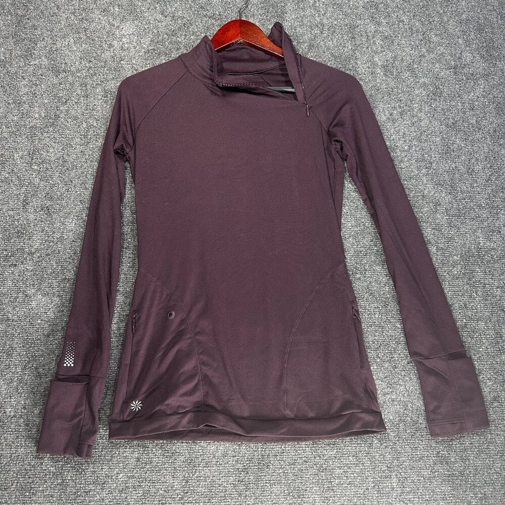 Athleta Superluxe Funnel Half Zip Top Womens XXS Wild Raisin Stretch Thumb Holes